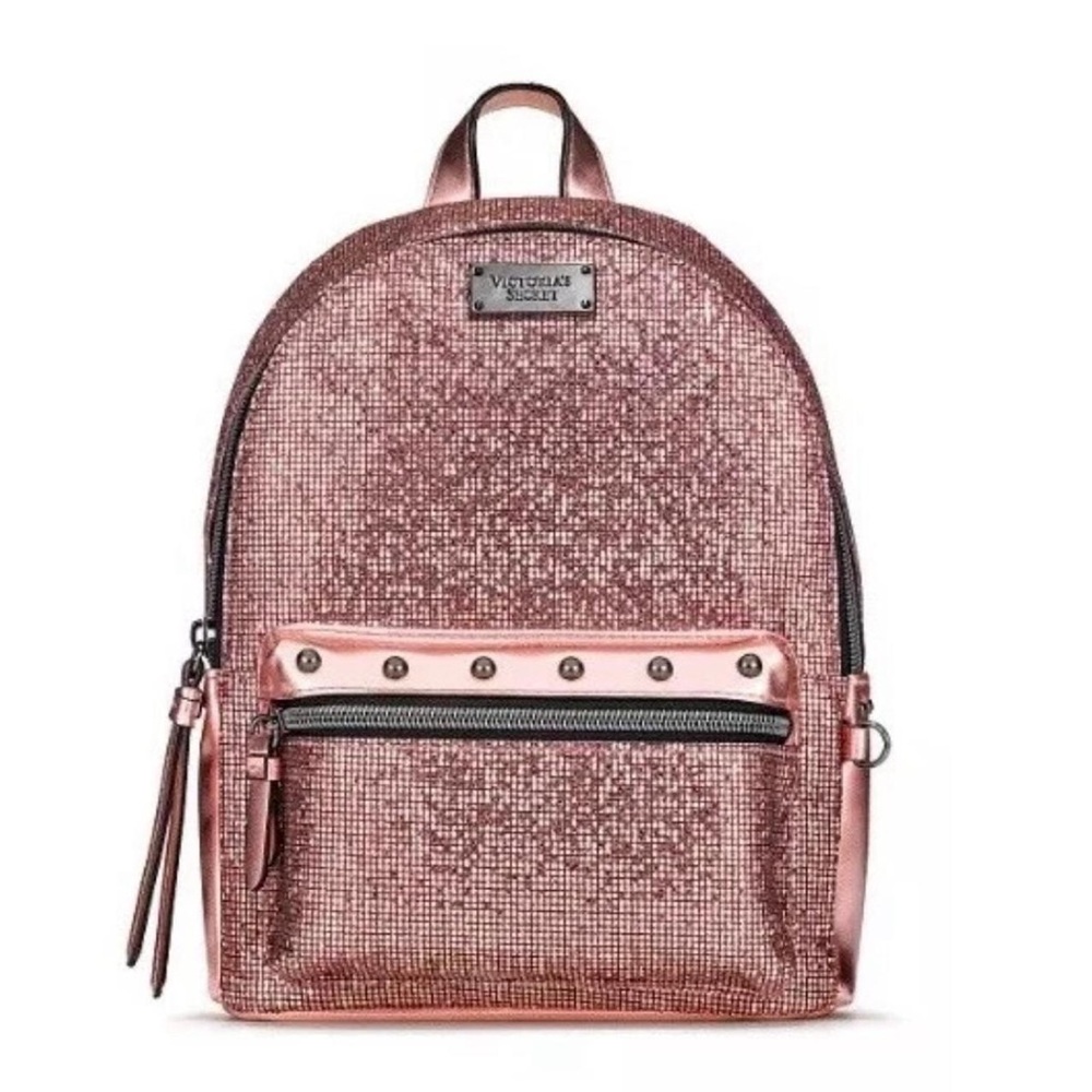 Victoria's Secret NWOT Metallic Bling Chain Small City Backpack in Rose Gold - Picture 4 of 10